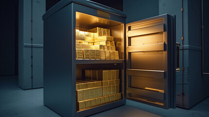 A huge safe filled with gold bars