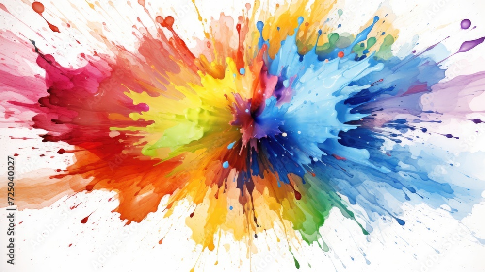 Poster A vibrant explosion of colorful paint on a clean white background. Perfect for adding a pop of color and creativity to any project