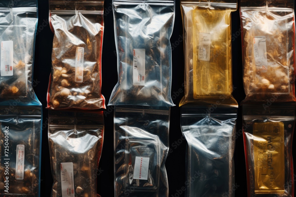 Poster A collection of bags of nuts placed on a table. Suitable for various uses