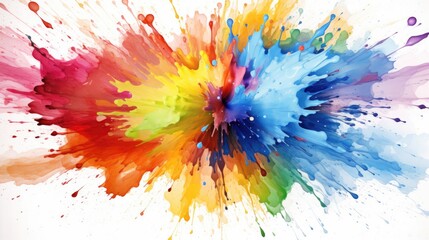 A vibrant explosion of colorful paint on a clean white background. Perfect for adding a pop of color and creativity to any project