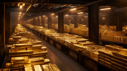 A huge warehouse filled with gold bars