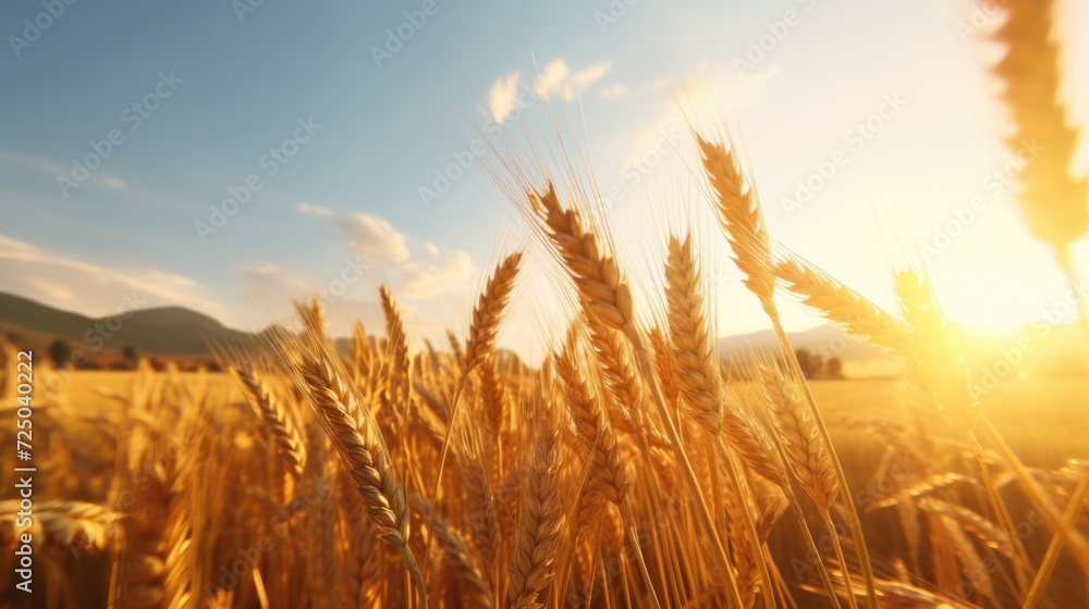 Aufkleber a beautiful sunset over a field of wheat, creating a serene and calming atmosphere. ideal for nature