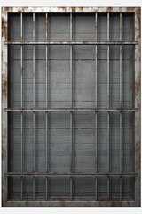A view of a jail cell window with sturdy bars. Suitable for illustrating incarceration, imprisonment, or criminal justice concepts.