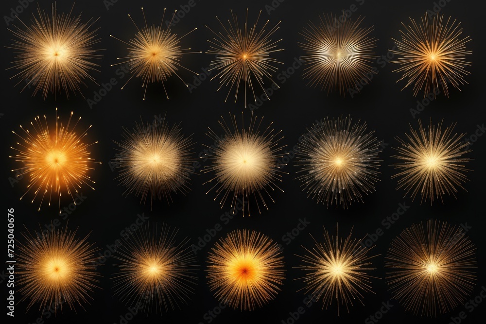 Poster a stunning collection of golden fireworks illuminating the night sky. perfect for adding a touch of 
