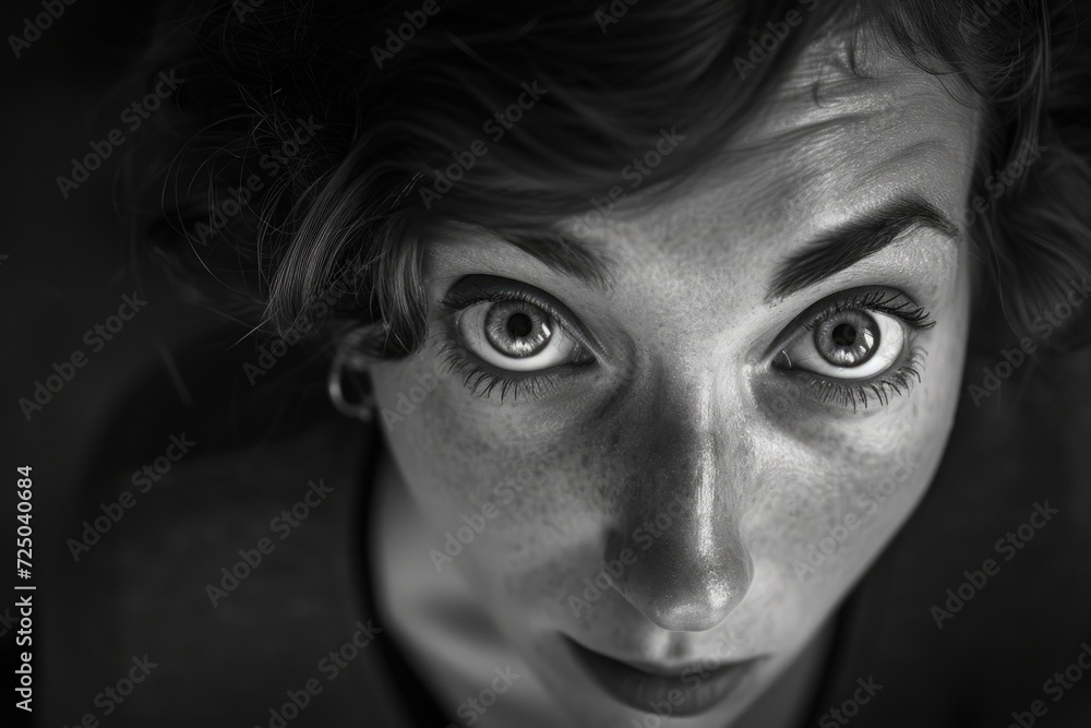 Poster a black and white photo capturing the beauty and emotion of a woman's face. this versatile image can