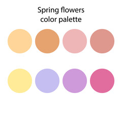 Spring flowers muted color palette. Swatch guide, decoration, scheme, pastel. Vector.	