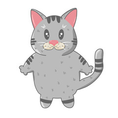 Cute cartoon cat. Kawaii pet, animal. Vector, isolated on white background.