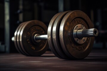 Naklejka premium A close-up view of a pair of weights placed on a table. This image can be used to depict fitness, strength training, or a healthy lifestyle.