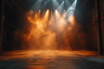 Empty stage background with scenic lighting from the top