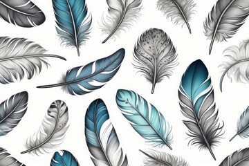 different types of feathers on a white background