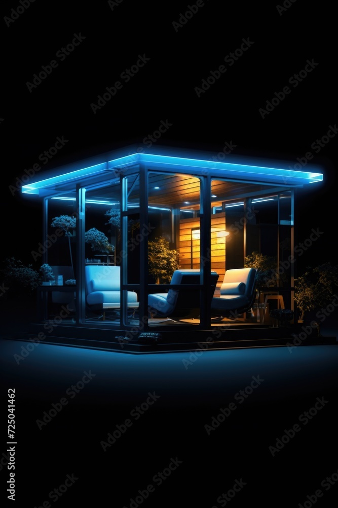 Poster a brightly lit gazebo standing out in the darkness. perfect for adding a touch of light and elegance