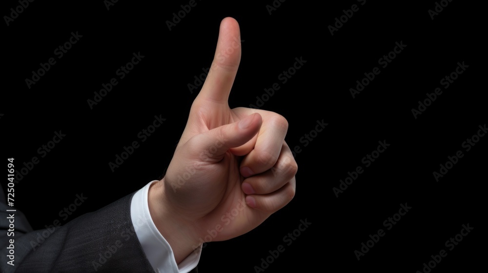 Poster a man in a suit is pointing at something. this image can be used to illustrate presentations, busine