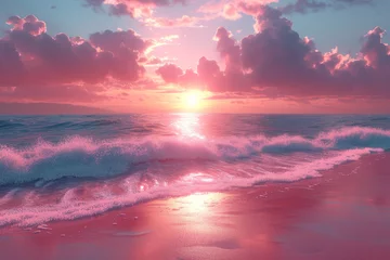  A coastal sunset casting a warm and comforting glow on a peaceful beach, where the sky transitions from shades of orange to pink. Concept of serenity in coastal hues. Generative Ai. © Sebastian