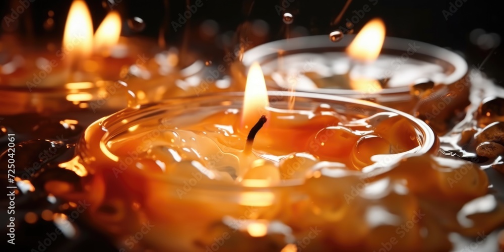 Poster Lit candles placed on a table, suitable for various occasions and settings