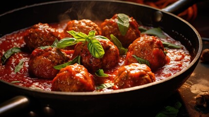 A pan filled with meatballs covered in sauce. Versatile and appetizing image for various culinary and recipe-related projects