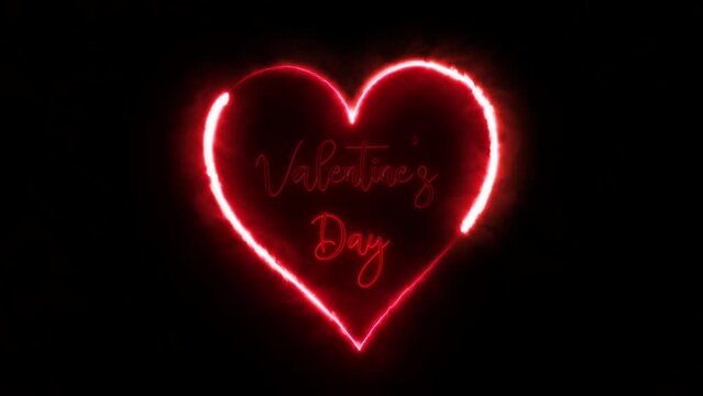 4k Glowing Red Burning Neon Hearts Animation Isolated on Black Background. Valentine's Day Fire Flame Light red hearts frame. Love Concept Hearts Frame. Love concept frame animation design.