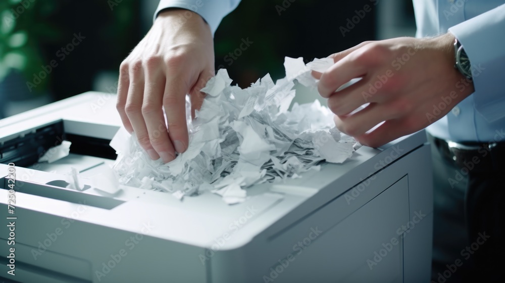 Aufkleber A person inserting a sheet of paper into a printer. Suitable for office or printing-related concepts