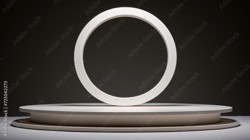 Poster A white circular object placed on top of a table. Suitable for various applications