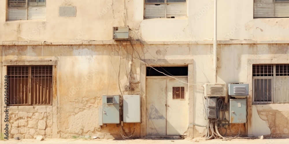 Poster a building with a collection of electrical equipment. suitable for industrial and technical concepts