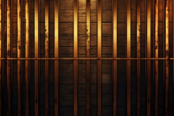 Close-up view of a wooden wall with bars. Suitable for themes related to security, confinement, or rustic textures.