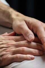 A close-up image of a person holding another person's hand. This picture can be used to convey concepts of support, friendship, love, unity, or teamwork.