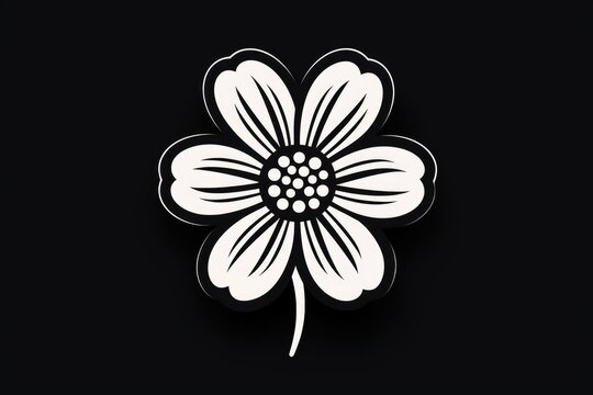 A black and white flower on a black background. This image can be used for various purposes