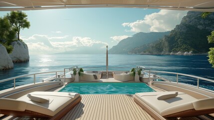 View from the deck of a luxury yacht - obrazy, fototapety, plakaty