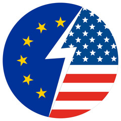 USA vs EU. Flag of United States of America and the European Union in circle shape