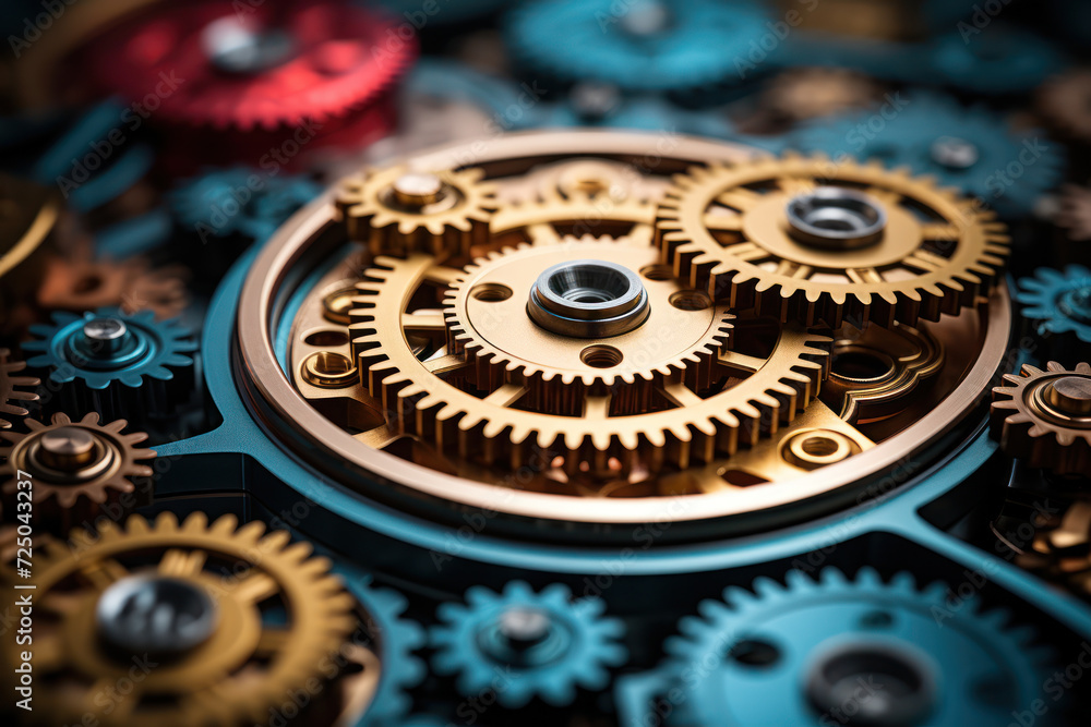 Poster a series of interconnected gears symbolizes the synergy between diverse elements in a well-functioni