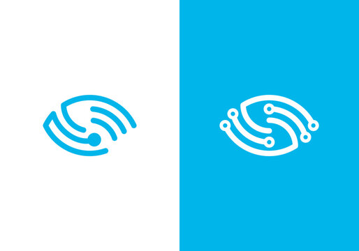 vision tech logo design, software, optics, eye digital connection icon symbol	