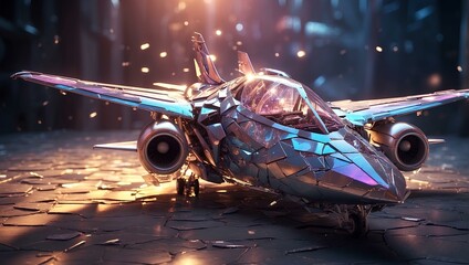 War plane, broken glass effect, no background, stunning, something that doesn't even exist, mythical being, energy, molecular, texture, iridescent and luminous scales, stunning beauty, pure perfection - obrazy, fototapety, plakaty