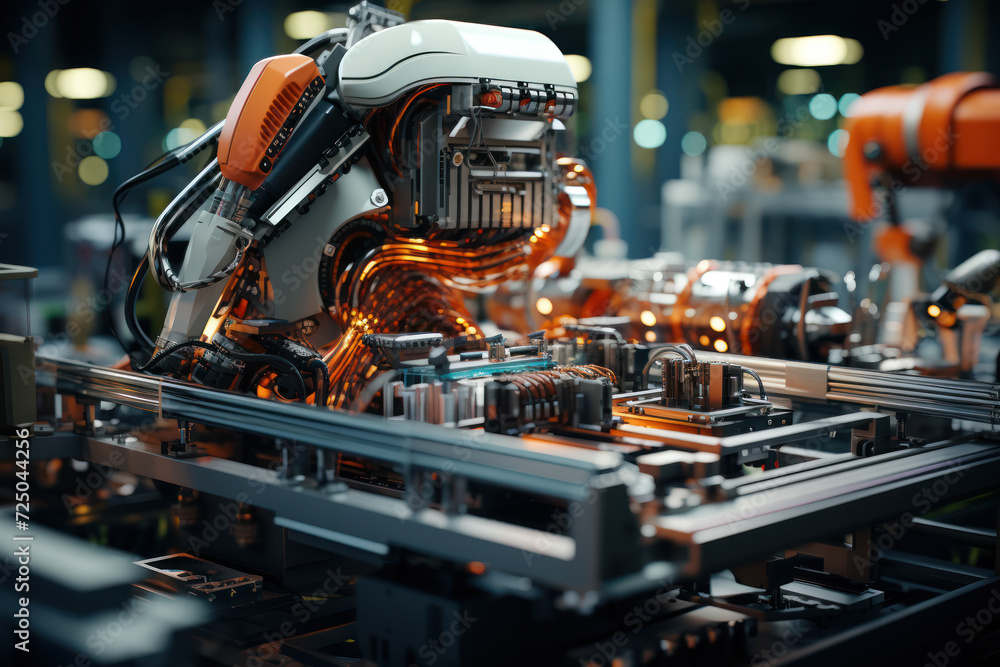 Poster a well-ordered assembly line in a manufacturing plant symbolizes efficiency and precision in product