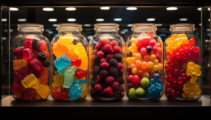 Fototapeta na wymiar Multi colored fruit jar, sweet, fresh, gourmet generated by AI