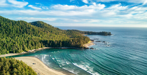 Rocky shore on Pacific Ocean West Coast. Sunny Day. Vancouver Island, BC, Canada.