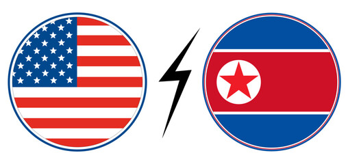 Obraz premium USA vs North Korea. Flag of United States of America and North Korea in circle shape