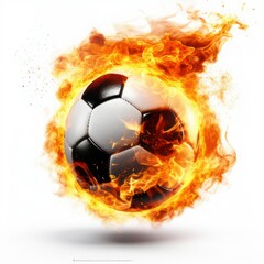 Naklejka premium Burning soccer ball isolated on white created with Generative AI