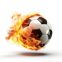 Fototapeta premium Burning soccer ball isolated on white created with Generative AI