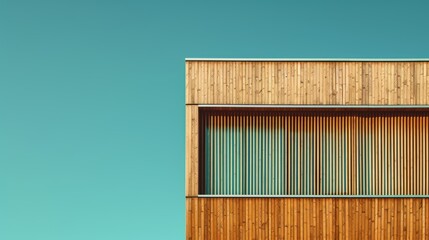 line of wood in detail building and green blue sky abstract architecture background