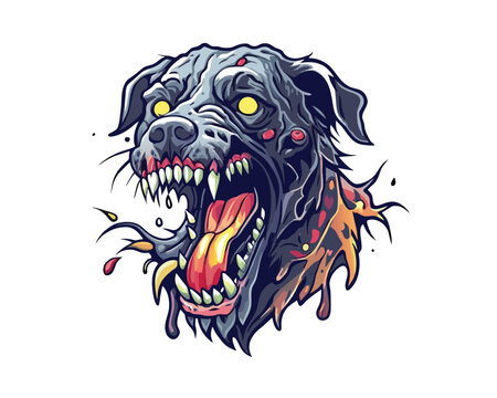 Dog head zombie. Graffiti fantasy design for  merchandise, t-shirt, stickers, poster, label.