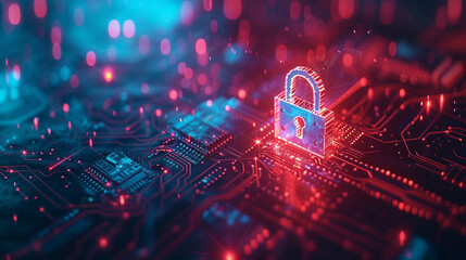 Cybersecurity Digital Lock, Computer Virus, Hacker Attack