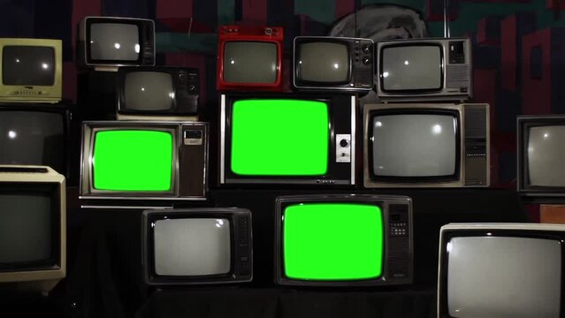 Retro Televisions Turning On Green Screen. Zoom Out. You can replace green screen with the footage or picture you want with “Keying” effect in After Effects (check out tutorials on YouTube).