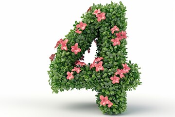 Modern 3d floral letter  4  isolated on white background for design and decoration