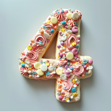Cake number 4 on white background.