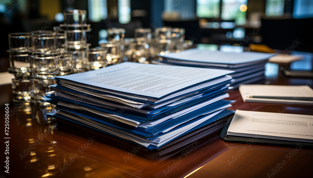 Aufkleber a businessman working at a desk with a stack of papers generated by ai