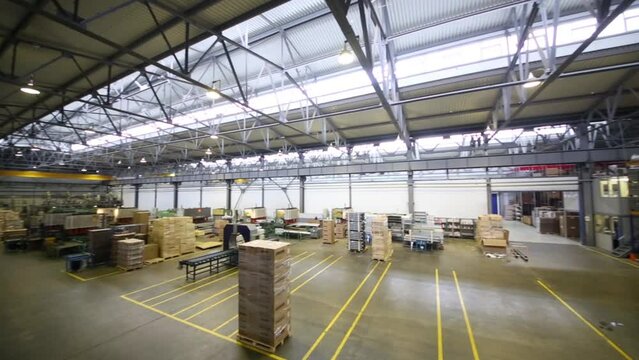 Large warehouse with boxes with production at factory