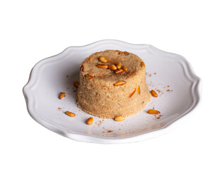 Traditional Turkish desserts; Semolina halva with orange (Turkish name; portakalli irmik helvasi)