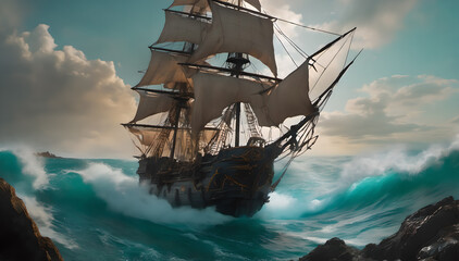 ship in the ocean - obrazy, fototapety, plakaty