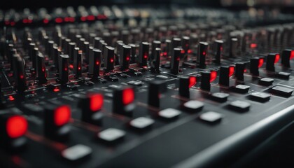 Fototapeta premium od adjusters and red buttons of a mixing console 
