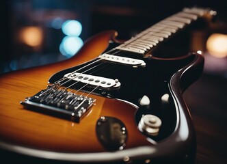 portrait of an electric guitar in a music studio
