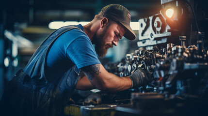 Fototapeta na wymiar engineer mechanic man checking and using wrench